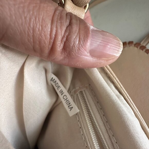 Handcrafted Beige Crossbody Bag With Red & Blue Accent Stitching Tassel Detail & - Picture 3 of 10